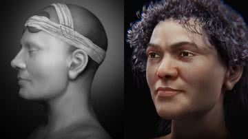 Imagens da reconstrução facial do crânio encontrado na Turquia - Reprodução/Vídeo/YouTube/ Cícero Moraes - Reprodução/Research Square/Cícero Moraes