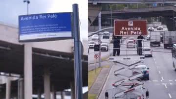 Imagens de placas na "Avenida Rei Pelé" - Reprodução / Vídeo / Twitter