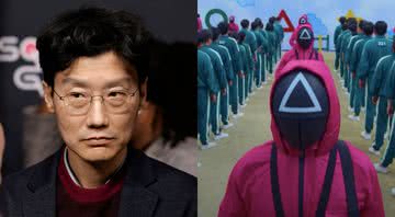 Hwang Dong-hyuk, diretor, e cena de Round 6 (2021) - Getty Images/Divulgação/Netflix