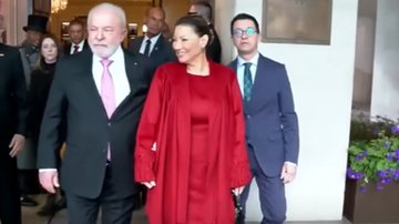 A primeira-dama, Janja, e o presidente Lula indo para a coroação do rei Charles III - Reprodução/Vídeo/TV Brasil