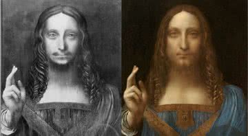 Imagens da obra "Salvator Mundi" antes e depois de uma restauração - Wikimedia Commons
