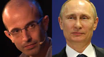 Yuval Noah Harari (à esqu.) e Putin (à dir.) - Divulgação/Vídeo/Youtube/Intelligence Squared e Getty Images