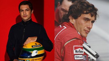 Ator Gabriel Leone em imagem de divulgação da série da Netflix (esq.) e o piloto brasileiro Ayrton Senna (dir.) - Reprodução/Instagram/GettyImages