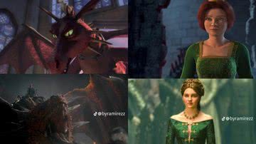 Cenas de 'House of Dragon' e 'Shrek' - Reprodução/Redes Sociais