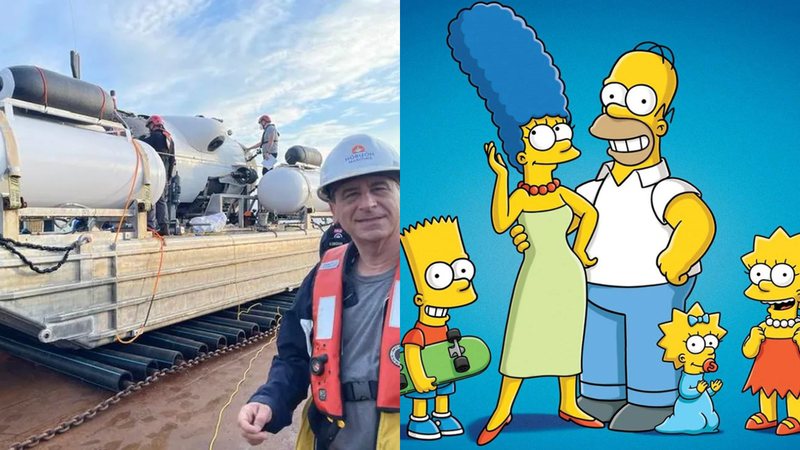 Mike Reiss antes de embarcar em expedição e a família Simpson, de 'Os Simpsons' - Reprodução / Redes Sociais e Divulgação / 20th Television Animation