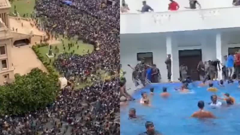 Registros da invasão da residência do presidente do Sri Lanka - Divulgação/Vídeo/Youtube/The Guardian