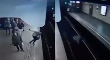 Registro do momento em que a mulher é empurrada na estação de metrô na Bélgica - Divulgação/Vídeo/Twitter/@ActualidadRT