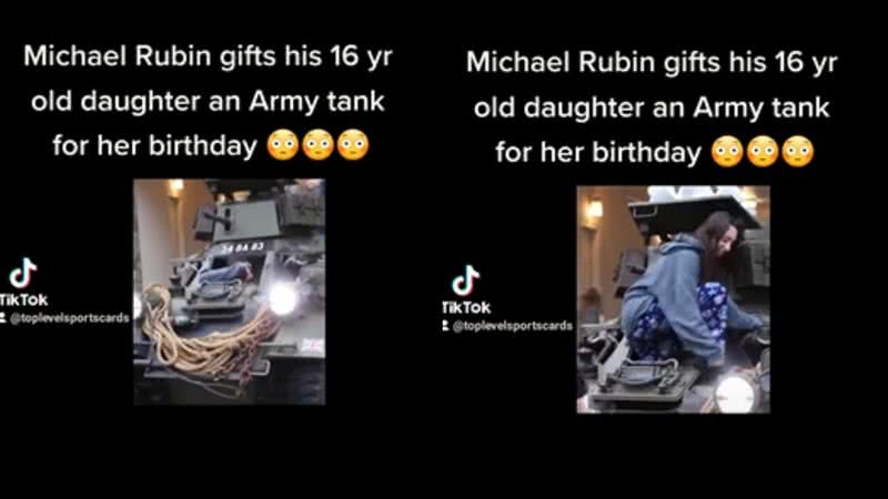 A filha de Michael Rubin com o tanque de guerra recebido de presente