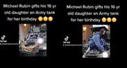 A filha de Michael Rubin com o tanque de guerra recebido de presente - Divulgação/Youtube/Toplevelsports