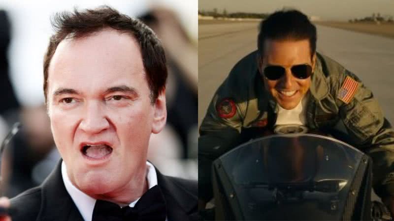 Quentin Tarantino e Tom Cruise em “Top Gun: Maverick” (2022) - Getty Images / Divulgação/Youtube/Paramount Brasil