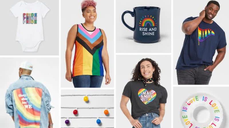 Imagem mostrando algumas das mercadorias de temática LGBT+ vendidas pelo supermercado - Divulgação/ Target