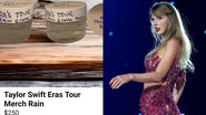 Anúncio da venda da água de show da cantora Taylor Swift - Reprodução/Internet e Getty Images