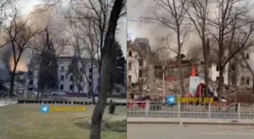 O teatro destruído em Mariupol, na Ucrânia - Divulgação/Vídeo/BBC