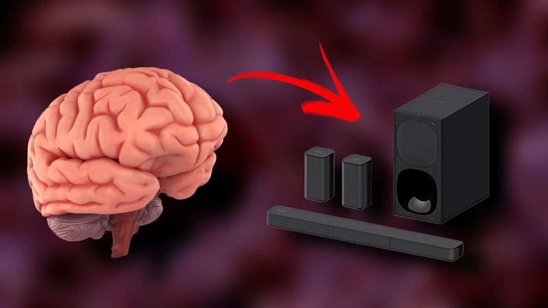Arte ilustra cérebro transferindo informações para alto-falantes - Divulgação / Pixrl / Sony
