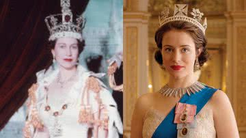 Rainha Elizabeth II na juventude e Claire Foy como a monarca em "The Crown" - Wikimedia Commons/Cecil Beaton / Divulgação/Netflix