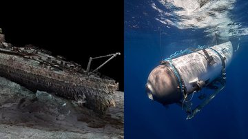 Varredura digital nos destroços do Titanic e foto do submarino - ATLANTIC PRODUCTIONS/MAGELLAN e Divulgação/Oceangate Expeditions