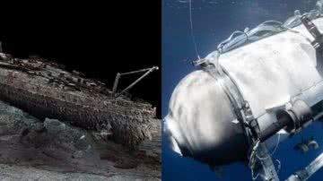 Imagem da varredura digital do Titanic e foto do submarino - Atlantic Productions / Magellan e OceanGate