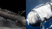 Os destroços do Titanic em varredura e o submersível desaparecido - ATLANTIC PRODUCTIONS/MAGELLAN e Divulgação/OceanGate