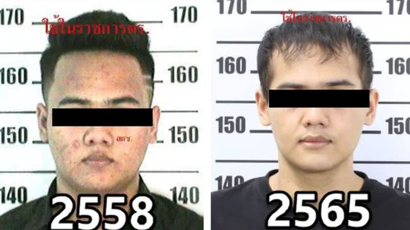 Fotografias tiradas na prisão mostrando o antes e depois de Saharat Sawanjaeng - Divulgação/ Autoridades da Tailândia