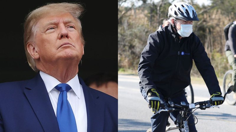 Ex-presidente dos EUA, Donald Trump e seu sucessor, Joe Biden, andando de bicicleta - Getty Images