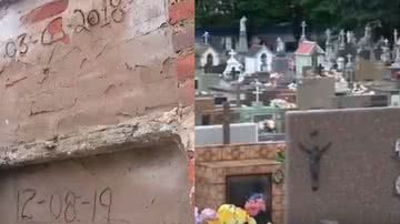 O túmulo da idosa e o cemitério em Dois Córregos - Reprodução / Vídeo