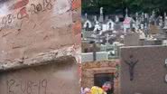 O túmulo da idosa e o cemitério em Dois Córregos - Reprodução / Vídeo