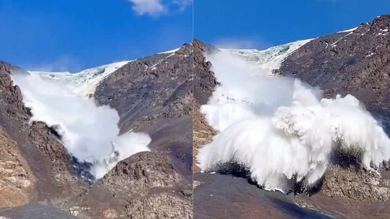 Segundos antes da avalanche atingir turista filmando - Divulgação/Instagram/@harryshimmin