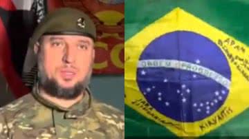 Registro do possível combatente checheno com a bandeira do Brasil - Divulgação/Vídeo/Twitter