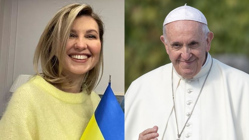 Montagem entre Olena Zelenska e o papa Francisco