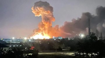 Explosão vista na capital ucraniana, Kiev - Divulgação/Gabinete do Presidente da Ucrânia
