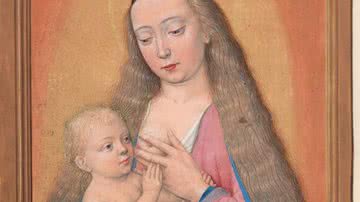 Pintura ilustrativa mostrando Virgem Maria amamentando o Menino Jesus - Domínio Público