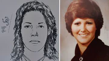 Desenho do rosto da vítima feito pela polícia, e sua fotografia - Divulgação/ Autoridades dos EUA