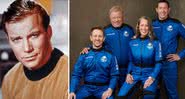Montagem mostrando Capitão Kirk e tripulação do voo citado, em que William Shatner é o segundo da esquerda para a direita - Wikimedia Commons/ Divulgação/ Blue Origin