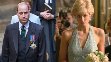 O príncipe William (esq.) e Elizabeth Debicki como princesa Diana em 'The Crown' (dir.) - Getty Images e Divulgação / Netflix