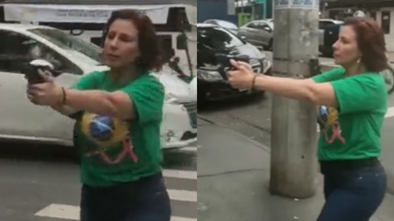 Trechos de vídeo em que Carla Zambelli aponta arma de fogo para homem - Reprodução/Vídeo