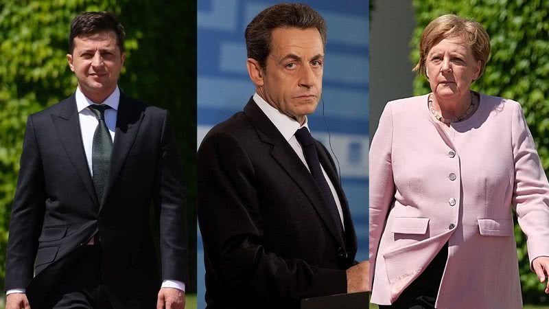 Montagem com Zelensky, Sarkozy e Merkel