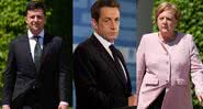 Montagem com Zelensky, Sarkozy e Merkel - Getty Images