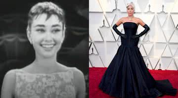 Respectivamente: Audrey Hepburn em 1954 e Lady Gaga em 2019 - Divulgação / Youtube / Oscars / Getty Images