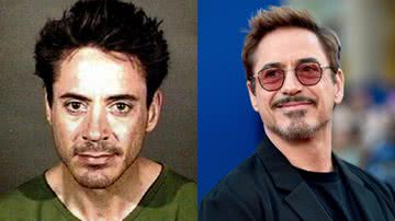 Imagem de Robert Downey Jr. depois de preso, em 2001, e mais recentemente, em 2017 - Domínio Público via Wikimedia Commons / Getty Images