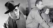 O ator Humphrey Bogart em retrato (à esq.) e o casal, em uma varanda (à dir.) - Wikimedia Commons