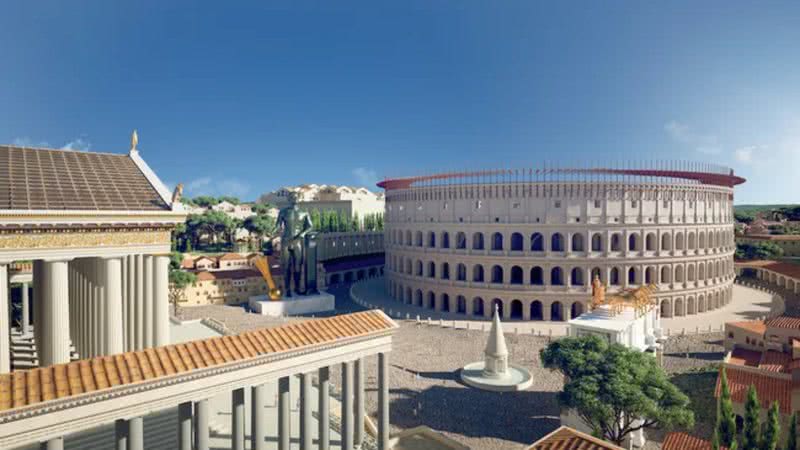 Imagem de reconstrução digital em 3D da Roma Antiga, com o Coliseu - Divulgação/2023 Flyover Zone, Inc