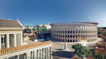 Imagem de reconstrução digital em 3D da Roma Antiga, com o Coliseu - Divulgação/2023 Flyover Zone, Inc