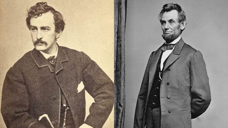 Joh Wilkes Booth (à esq.) em montagem com Abraham Lincoln (à dir.)