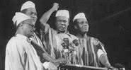 Nkrumah e partidários em discurso - Getty Images