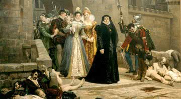 Catarina de Médici olha os corpos dos protestantes - tela de Édouard Debate Ponsan