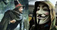 Ilustração representando Guy Fawkes e a famosa máscara - Domínio Público, via Wikimedia Commons e Getty Images