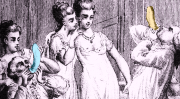Testando a camisinha, ilustração em livro libertino do século 18 - Domínio Público