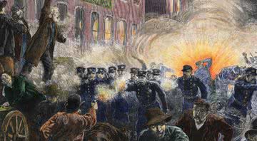 Ilustração feita em 1886 mostra a Revolta de Haymarket - Domínio Público