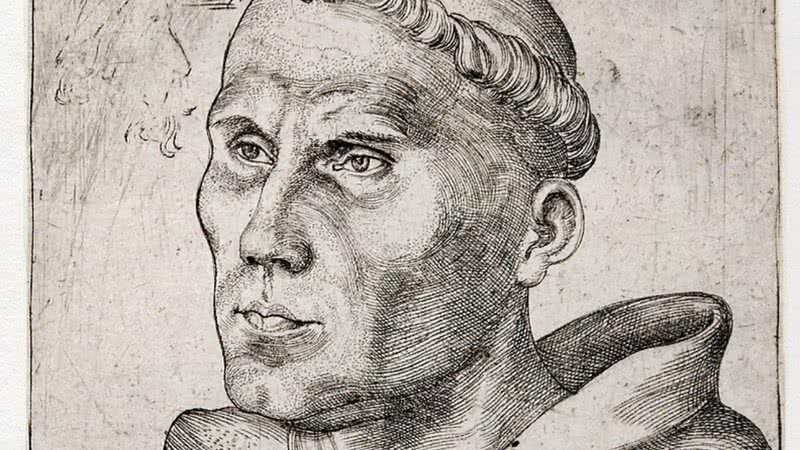 Martinho Lutero com o corte de cabelo monástico - Domínio Público