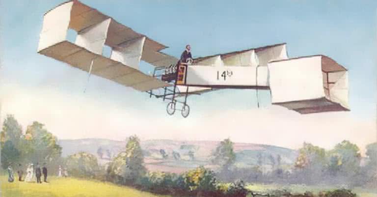 Santos Dumont realiza um dos voos do 14-BIS - Reprodução
